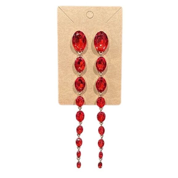 Long Teardrop Rhinestone Statement Earrings - Picture 1 of 6